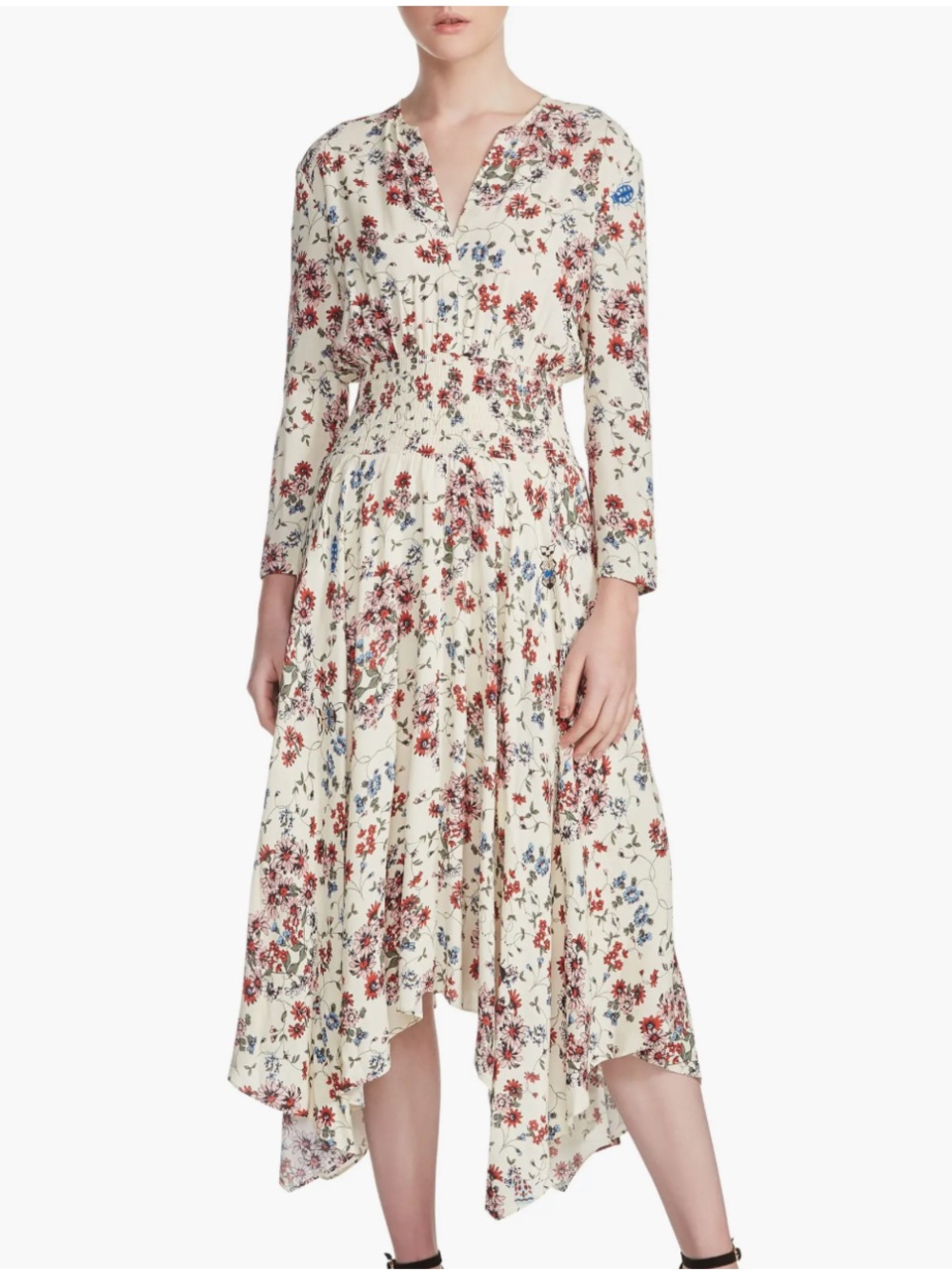 Maje Rayine Handkerchief Midi Dress Floral Butterly Yellow Size 2 Medium